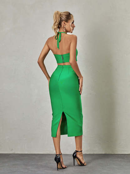 Green Halterneck Bandage Top & Midi Skirt Set | Mix Mix Style [Hot Seller]-Mix MIx Style