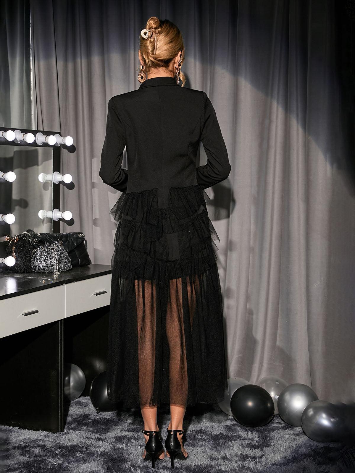 Severine Tulle Blazer Maxi Dress In Black-Mix MIx Style