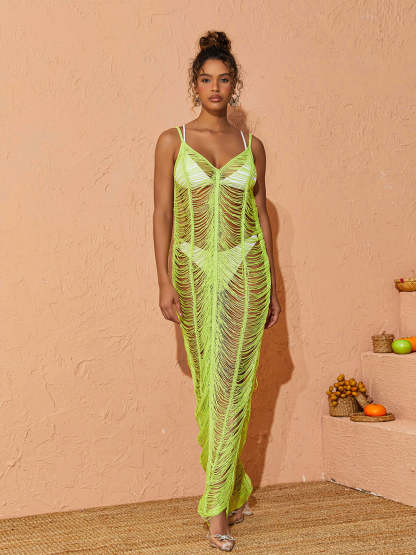 V Neck Knitted Maxi Dress Cover Up In Green | Mix Mix Style [Hot Seller]-Mix MIx Style