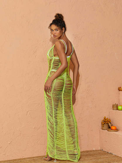 V Neck Knitted Maxi Dress Cover Up In Green | Mix Mix Style [Hot Seller]-Mix MIx Style