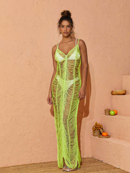 V Neck Knitted Maxi Dress Cover Up In Green | Mix Mix Style [Hot Seller]-Mix MIx Style