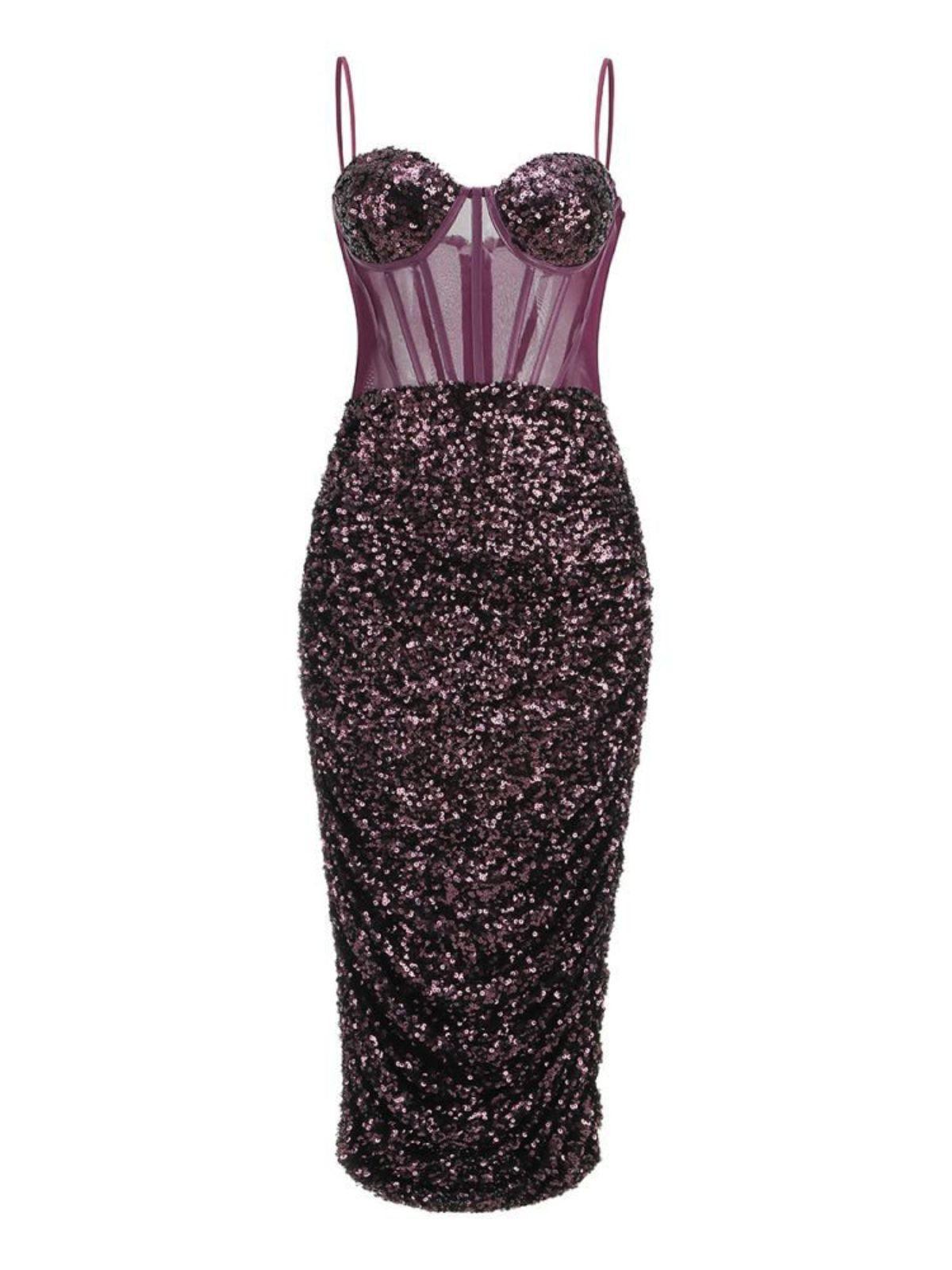 Purple Corset Sequin Midi Dress | Mix Mix Style [Hot Seller]-Mix MIx Style