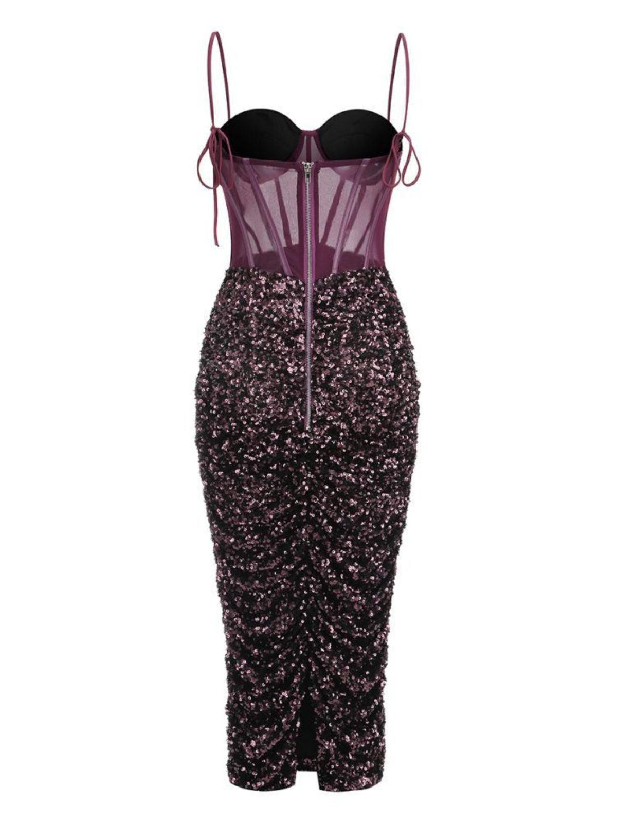 Purple Corset Sequin Midi Dress | Mix Mix Style [Hot Seller]-Mix MIx Style
