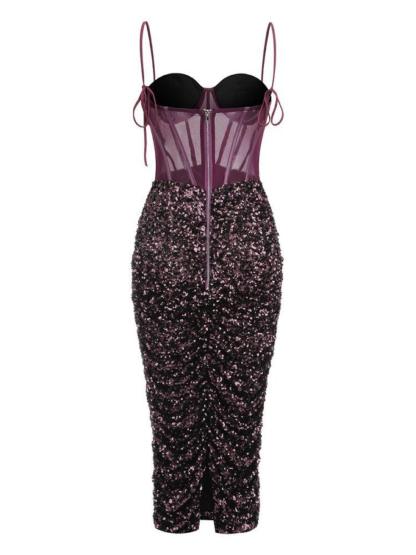 Purple Corset Sequin Midi Dress | Mix Mix Style [Hot Seller]-Mix MIx Style