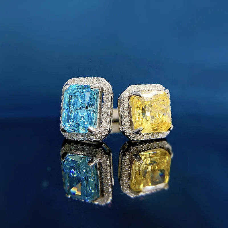 Sea Blue Radiant Cut Moissanite Diamond Solitarie 18k White Gold Luxury Engagement Ring | Mix Mix Style-Mix MIx Style