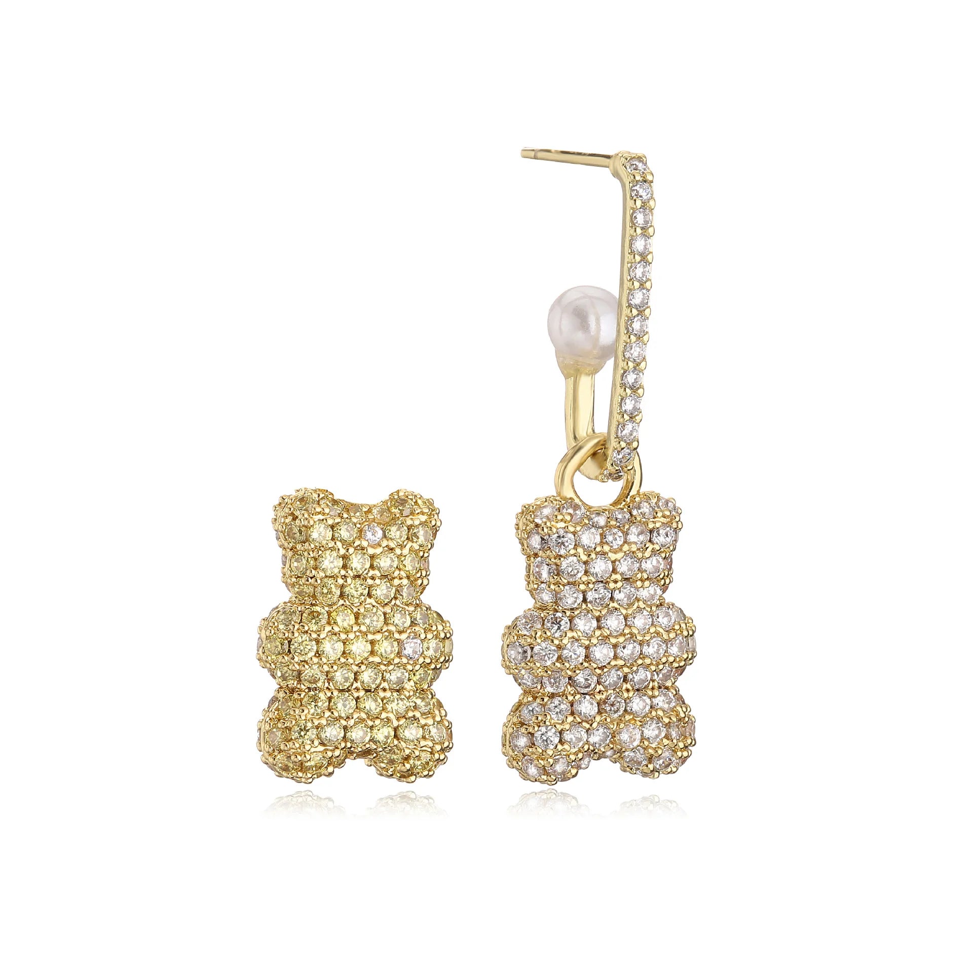 New Women's Earrings Plated with 18k Gold Crystal Zircon Cartoon Bear Popular Fashion Jewelry Couple Festival Gift