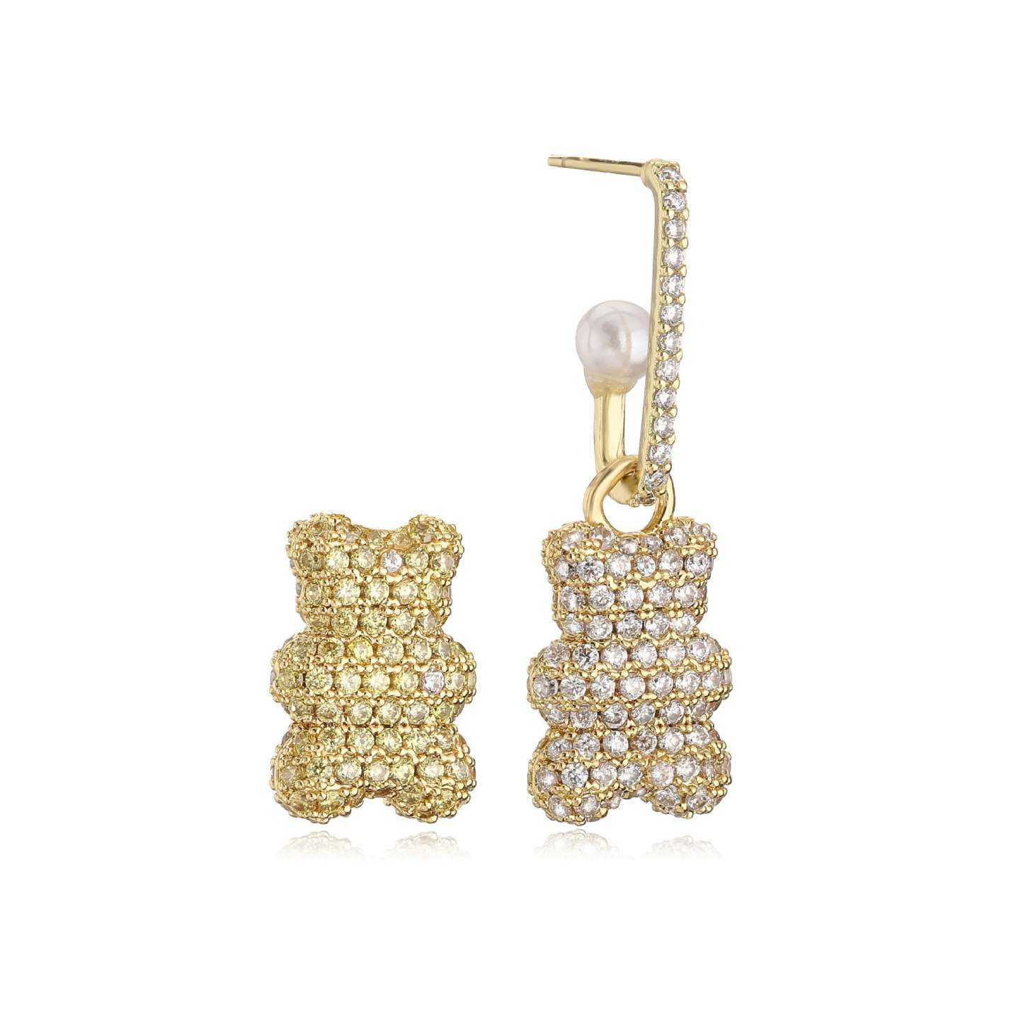 New Women's Earrings Plated with 18k Gold Crystal Zircon Cartoon Bear Popular Fashion Jewelry Couple Festival Gift