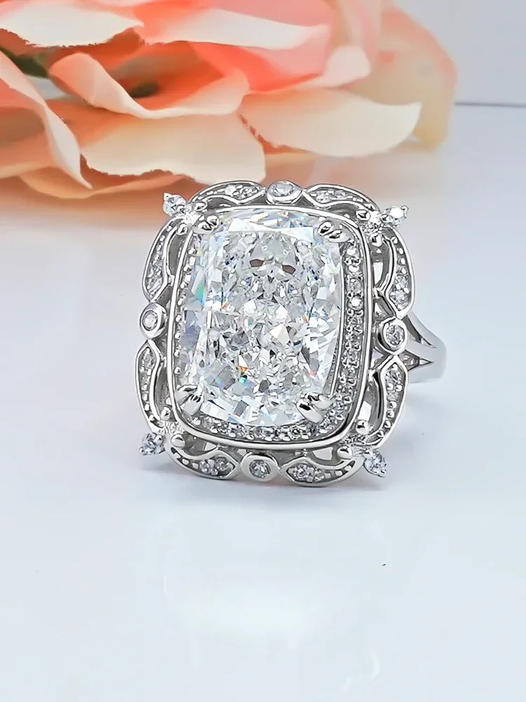 White Luxury Radiant Cut Moissanite Diamond Fashionable 18k White Gold Plated Engagement Ring  | Mix Mix Style-Mix MIx Style