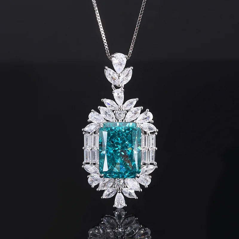 Elegant Green Emerald Pendant Luxury 18k White Gold Plated Necklace & Ring Set | Mix Mix Style-Mix MIx Style