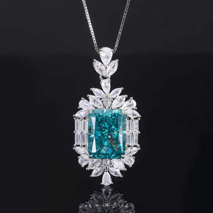 Elegant Green Emerald Pendant Luxury 18k White Gold Plated Necklace & Ring Set | Mix Mix Style-Mix MIx Style