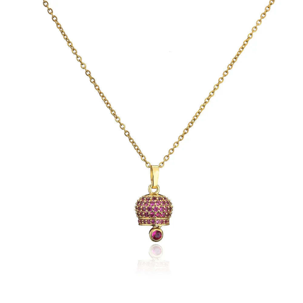 Multicolor Dazzling Bell Shape Moissanite Diamonds Pendant 18k White/Vermeil Gold Plated Necklace | Mix Mix Style