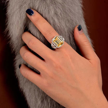 Dazzle Royal Blue Emerald Cut Moissanite Diamonds 18k White Gold Plated Engagement Ring-Mix MIx Style
