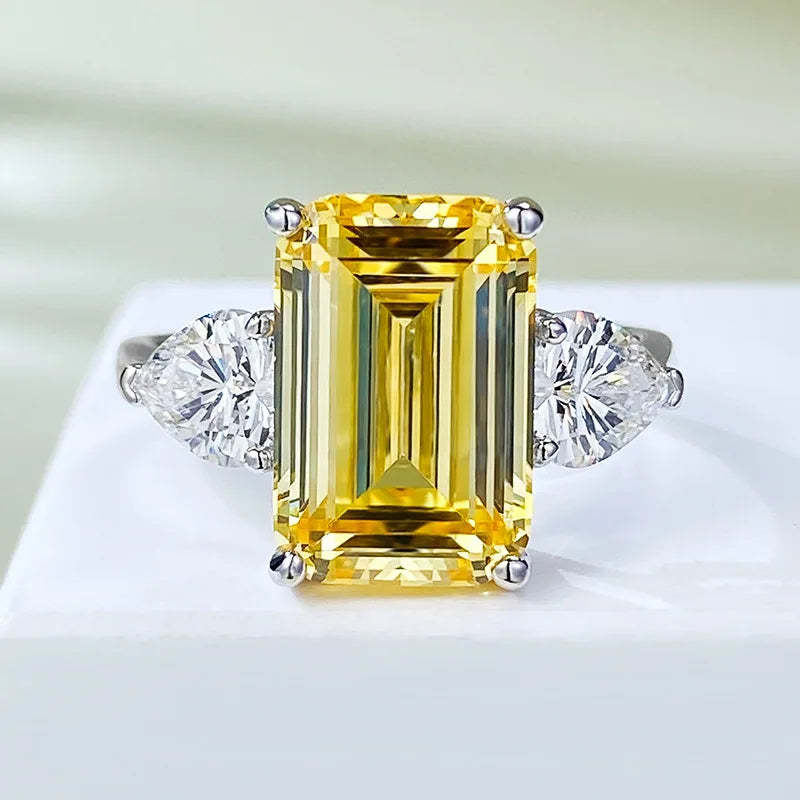 White Yellow Emerald Cut Moissanite Diamonds ct 18k White Gold Solitarie Engagement Ring | Mix Mix Style-Mix MIx Style