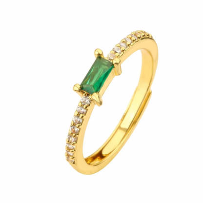 Green - Pink - Black Trendy Delicate Radiant Moissanite Diamond 18k Vermeil Gold Plated Adjustable Ring | Mix Mix Style
