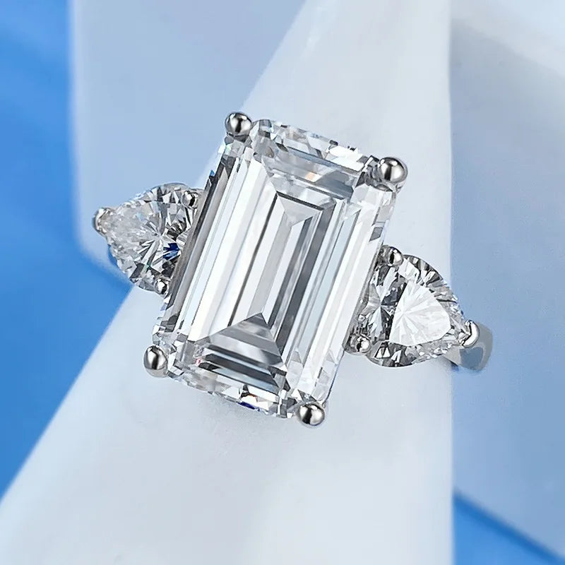 White Yellow Emerald Cut Moissanite Diamonds ct 18k White Gold Solitarie Engagement Ring | Mix Mix Style-Mix MIx Style