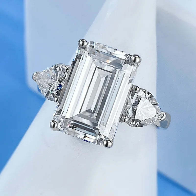 White Yellow Emerald Cut Moissanite Diamonds ct 18k White Gold Solitarie Engagement Ring | Mix Mix Style-Mix MIx Style