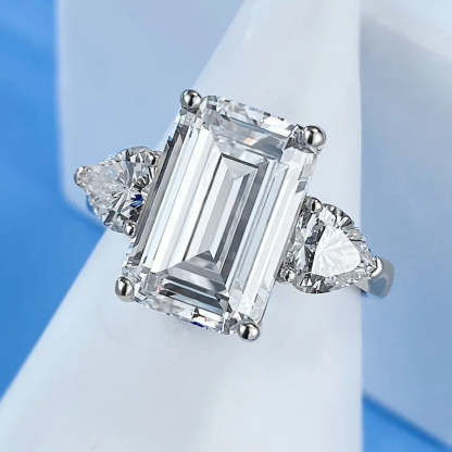 White Yellow Emerald Cut Moissanite Diamonds ct 18k White Gold Solitarie Engagement Ring | Mix Mix Style-Mix MIx Style