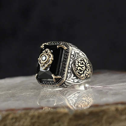 Antique Black - Green - Blue Radiant Cut Moissanite Diamond 18k Vermeil Gold Plated Luxurious Ring | Mix Mix Style