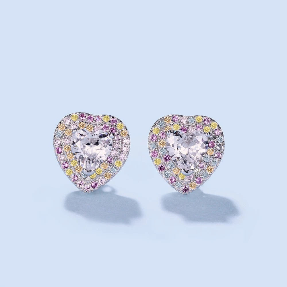 Dazzle Pink Heart Cut Lab Diamond Stud 18k White Gold Plated Earrings | Mix Mix Style-Mix MIx Style