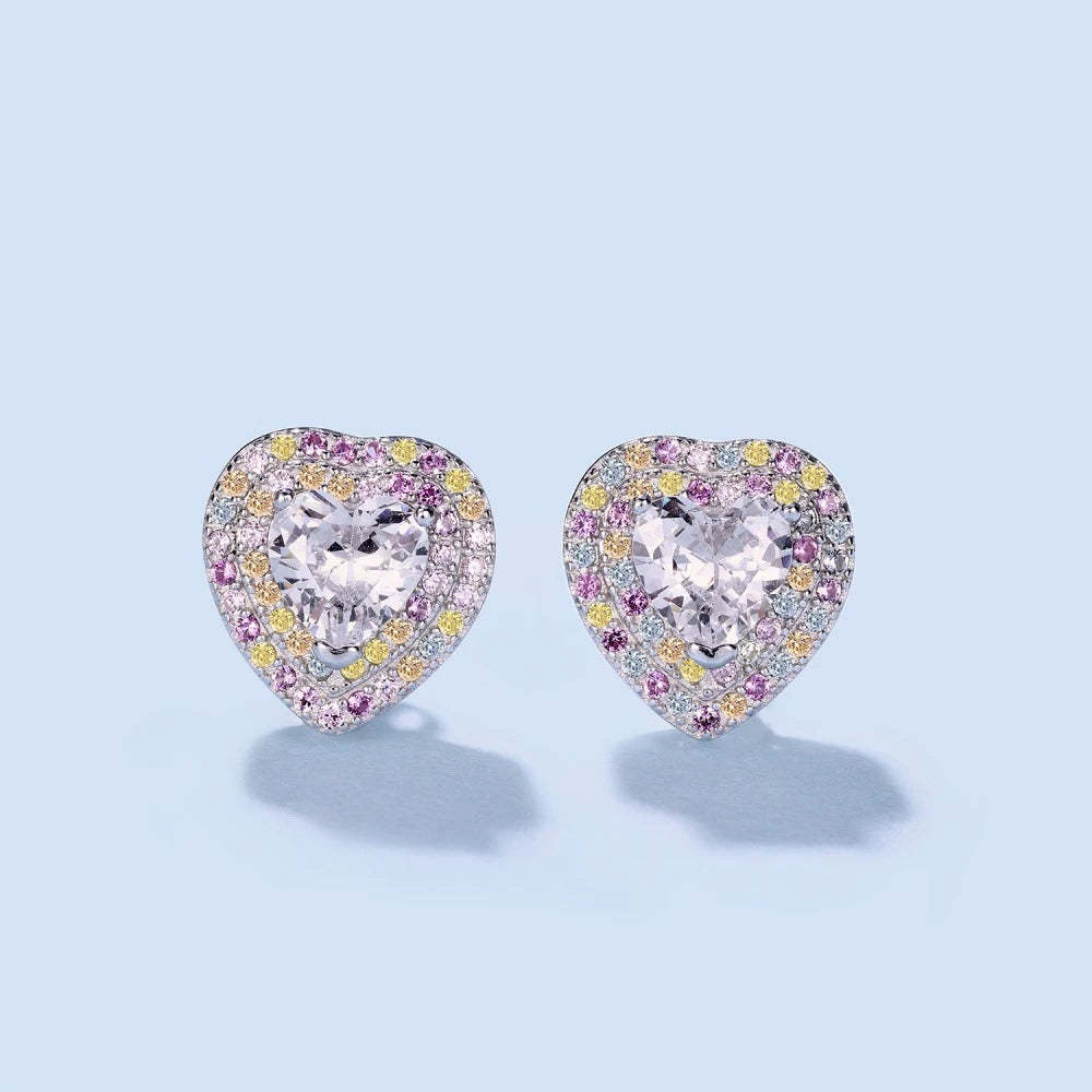 Dazzle Pink Heart Cut Lab Diamond Stud 18k White Gold Plated Earrings | Mix Mix Style-Mix MIx Style