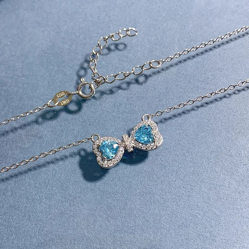 Sparkle Diamond Cut Heart Sea Blue 18k White Gold Plated Necklace | Mix Mix Style-Mix MIx Style