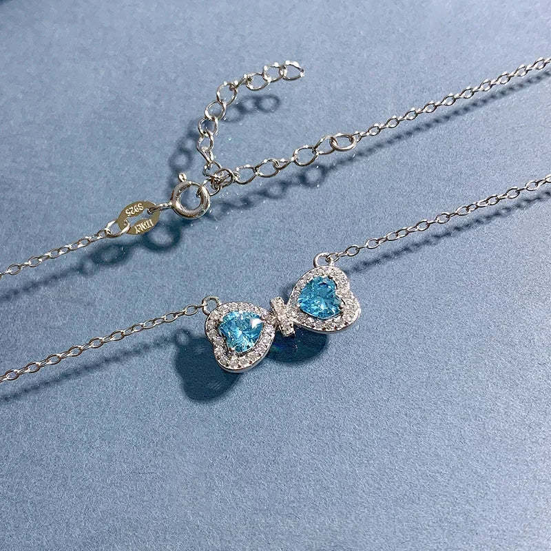 Sparkle Diamond Cut Heart Sea Blue 18k White Gold Plated Necklace | Mix Mix Style-Mix MIx Style