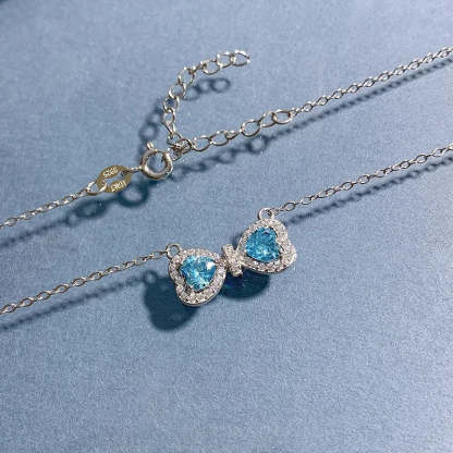 Sparkle Diamond Cut Heart Sea Blue 18k White Gold Plated Necklace | Mix Mix Style-Mix MIx Style