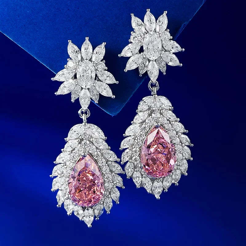 Valuable Pink Pear Cut Diamond Dangle Drop 18k White Gold Plated Earrings | Mix Mix Style-Mix MIx Style