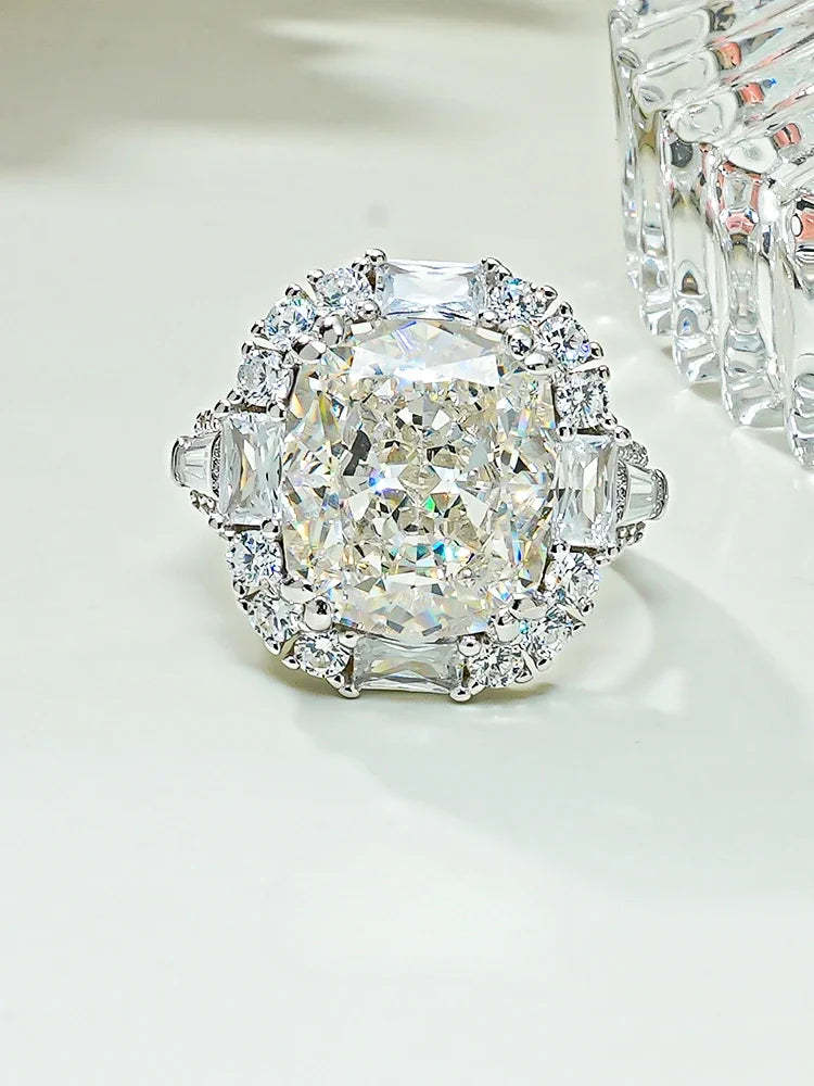 Yellow Luxury Cushion Cut Moissanite Diamonds 18k White Gold Plated Engagement Ring-Mix MIx Style