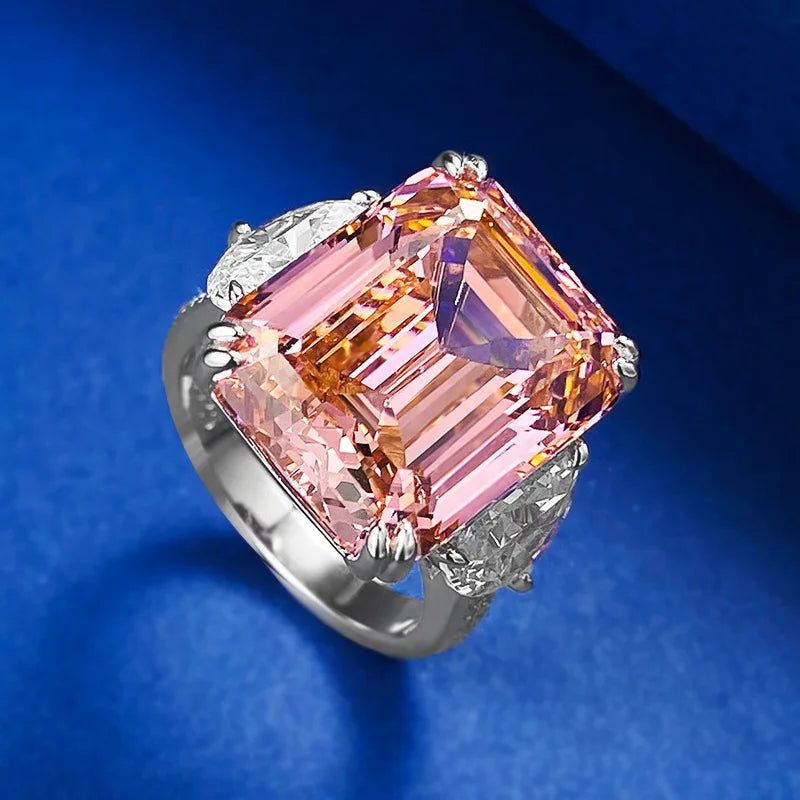 Pink Glam Asscher Cut Moissanite Diamonds 18k White Gold Solitarie Engagement Ring-Mix MIx Style
