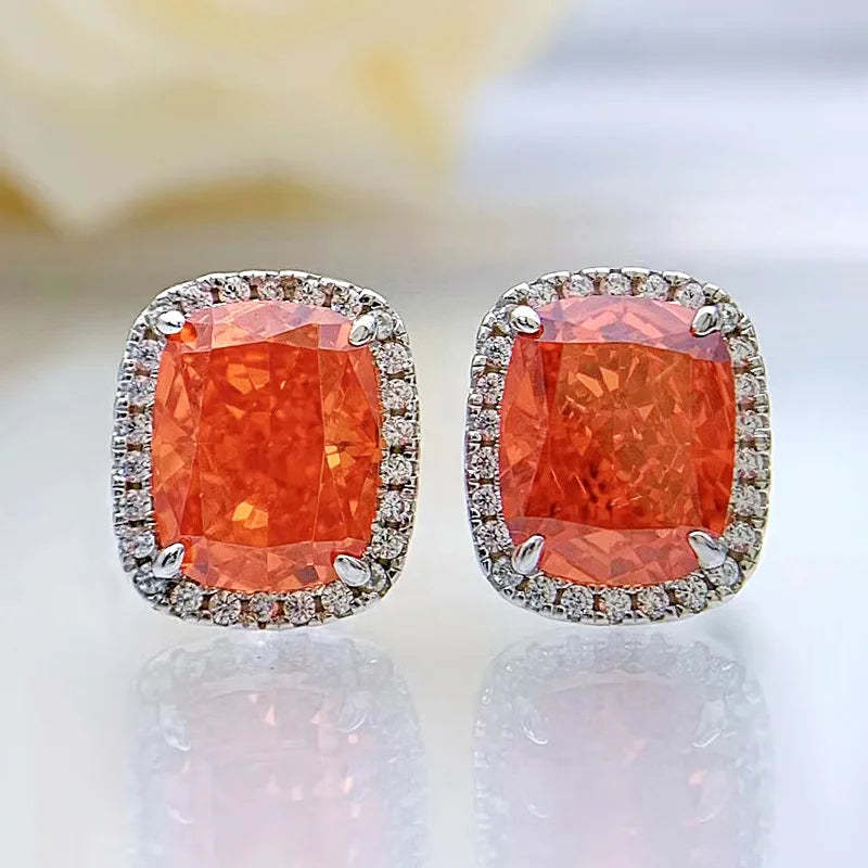 Elegant Cushion Cut 3ct Pink Diamond Stud 18k White Gold Plated Earrings | Mix Mix Style-Mix MIx Style