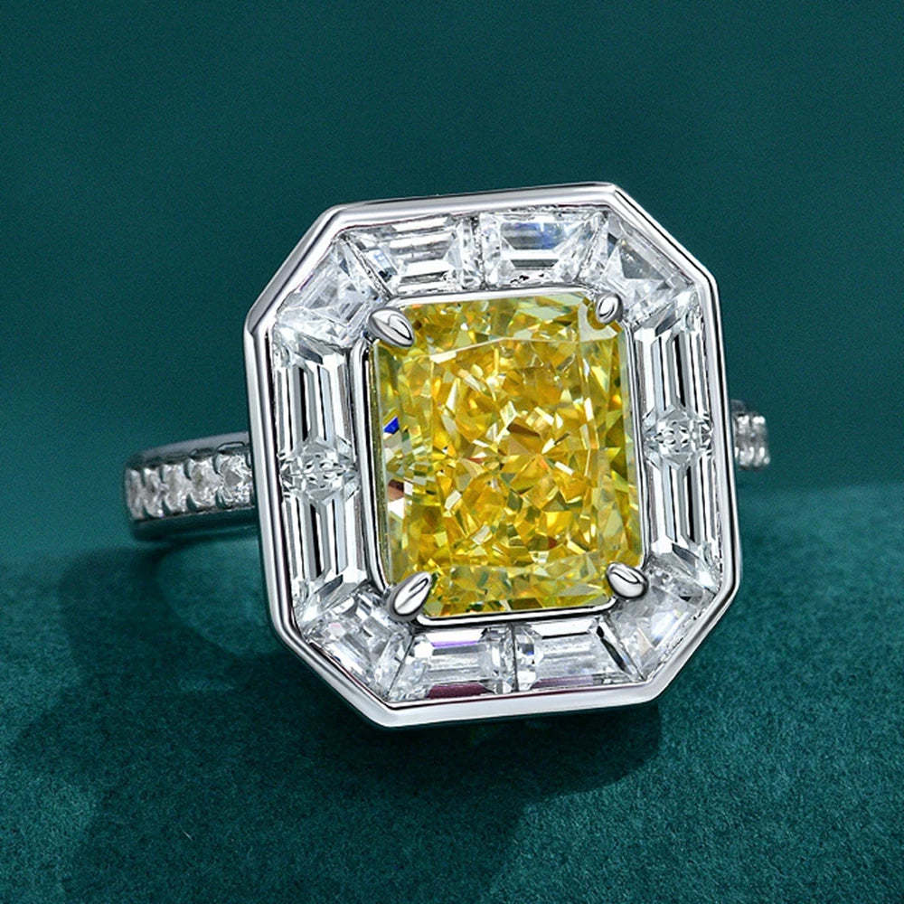 Yellow Ice Radiant Cut Moissanite Diamond 4ct 18k White Gold Wedding Engagement Fine Ring | Mix Mix Style-Mix MIx Style
