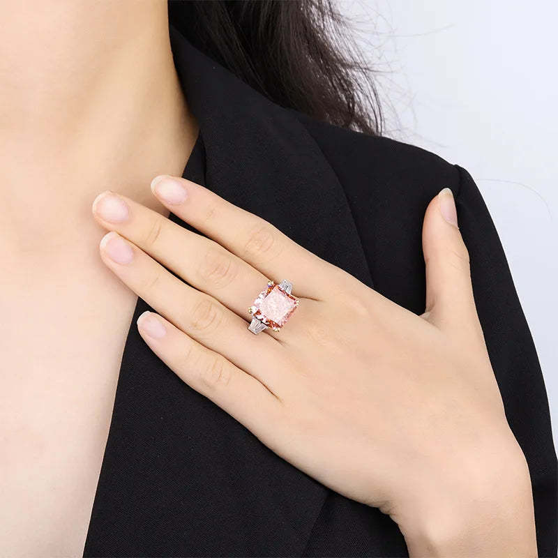 Pink Solitarie Cushion Cut Moissanite Diamonds 18k White Gold Luxury Engagement Ring-Mix MIx Style