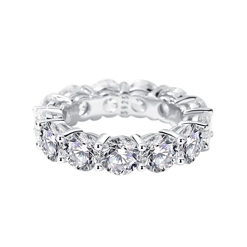White Row Round Cut Diamond Versatile 18k White Gold Plated Wedding Band Ring | Mix Mix Style-Mix MIx Style