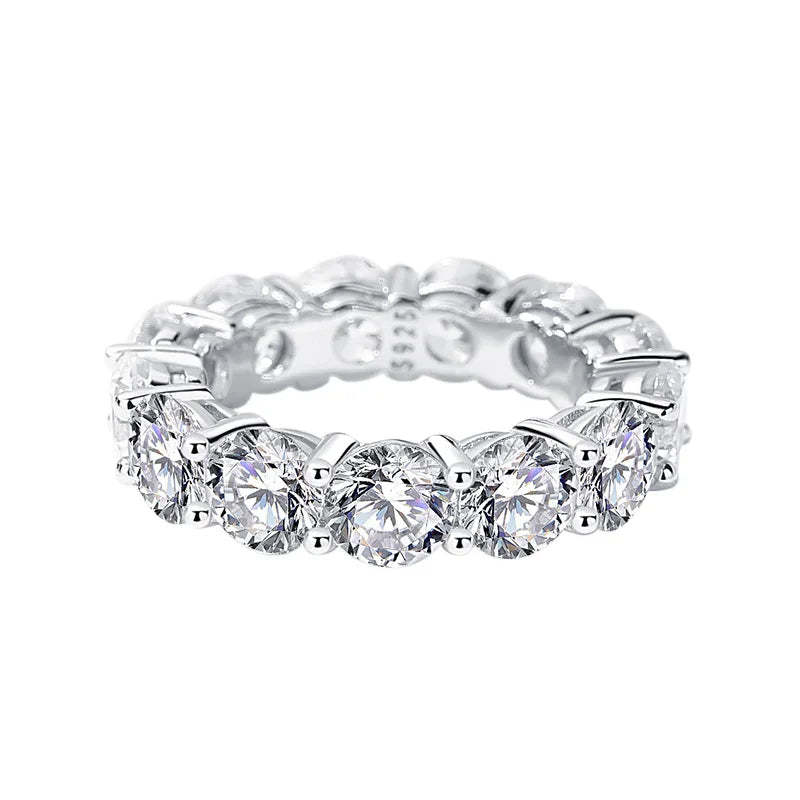 White Row Round Cut Diamond Versatile 18k White Gold Plated Wedding Band Ring | Mix Mix Style-Mix MIx Style