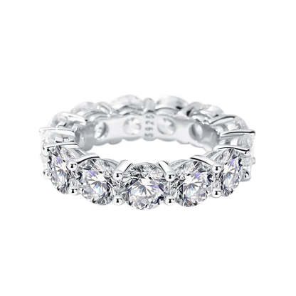 White Row Round Cut Diamond Versatile 18k White Gold Plated Wedding Band Ring | Mix Mix Style-Mix MIx Style