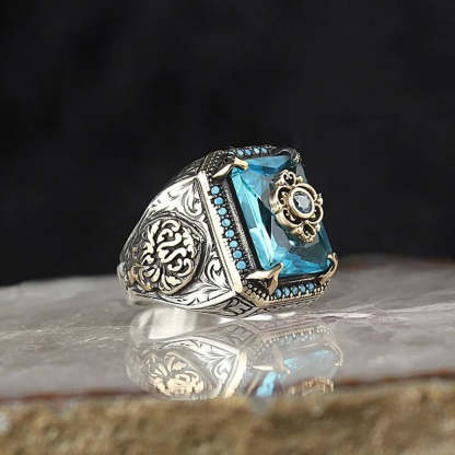 Antique Black - Green - Blue Radiant Cut Moissanite Diamond 18k Vermeil Gold Plated Luxurious Ring | Mix Mix Style