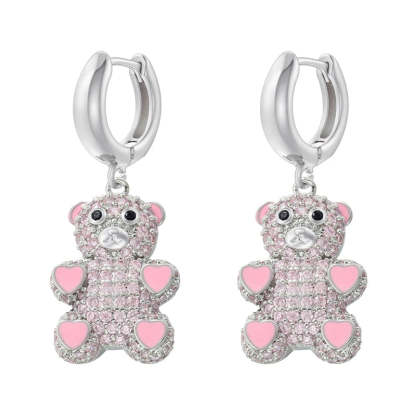 ZHUKOU Cute Bear drop earrings Rainbow cubic zirconia small hoop earrings Enamel drip oil Bear women earrings wholesale VE1141