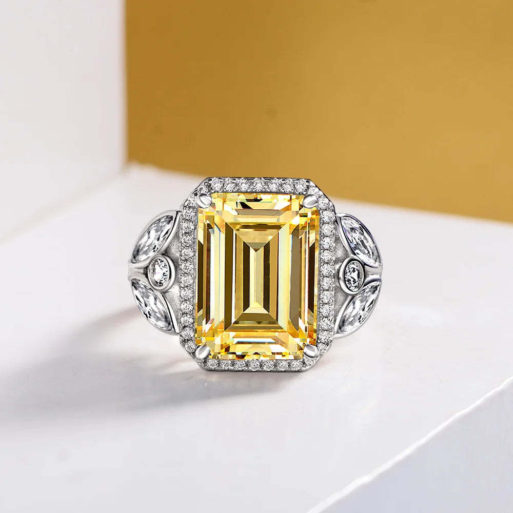 Dazzle Royal Blue Emerald Cut Moissanite Diamonds 18k White Gold Plated Engagement Ring-Mix MIx Style