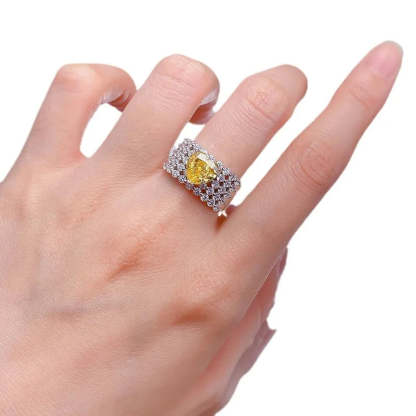Thick Luxurious Yellow Heart Cut Moissanite Diamond 8x8mm 18k White Gold Wedding Engagement Fine Ring | Mix Mix Style-Mix MIx Style