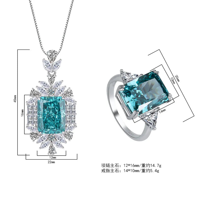 Elegant Green Emerald Pendant Luxury 18k White Gold Plated Necklace & Ring Set | Mix Mix Style-Mix MIx Style