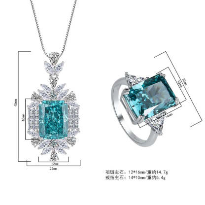 Elegant Green Emerald Pendant Luxury 18k White Gold Plated Necklace & Ring Set | Mix Mix Style-Mix MIx Style