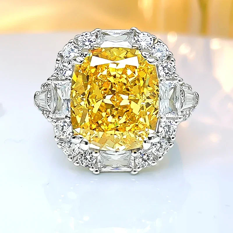 Yellow Luxury Cushion Cut Moissanite Diamonds 18k White Gold Plated Engagement Ring-Mix MIx Style