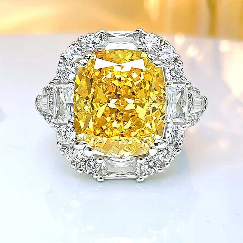 Yellow Luxury Cushion Cut Moissanite Diamonds 18k White Gold Plated Engagement Ring-Mix MIx Style
