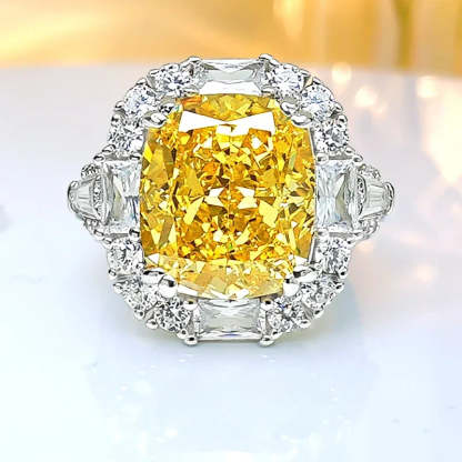 Yellow Luxury Cushion Cut Moissanite Diamonds 18k White Gold Plated Engagement Ring-Mix MIx Style