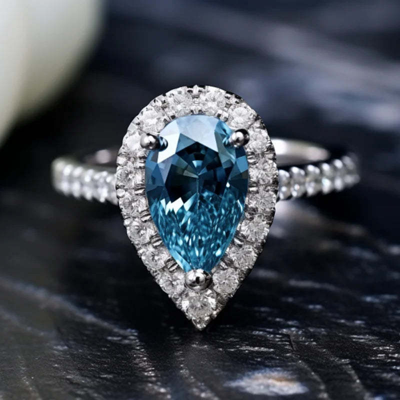 Blue Luxury Pear Cut Moissanite Diamonds 3ct 18k White Gold Fine Engagement Ring | Mix Mix Style-Mix MIx Style