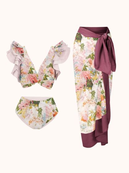 Floral Printed Bikini Three Piece Set | Mix Mix Style-Mix MIx Style