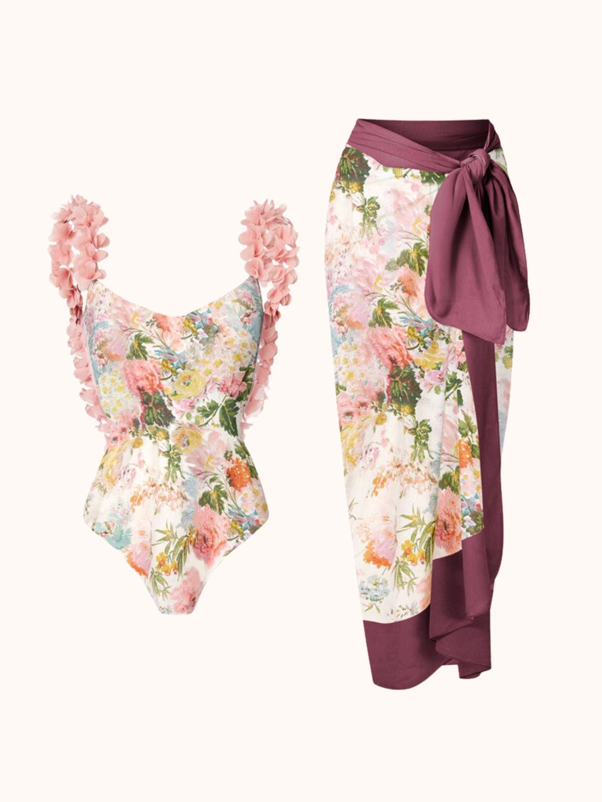 Pink Floral Printed Swimwear Two Piece Set | Mix Mix Style-Mix MIx Style