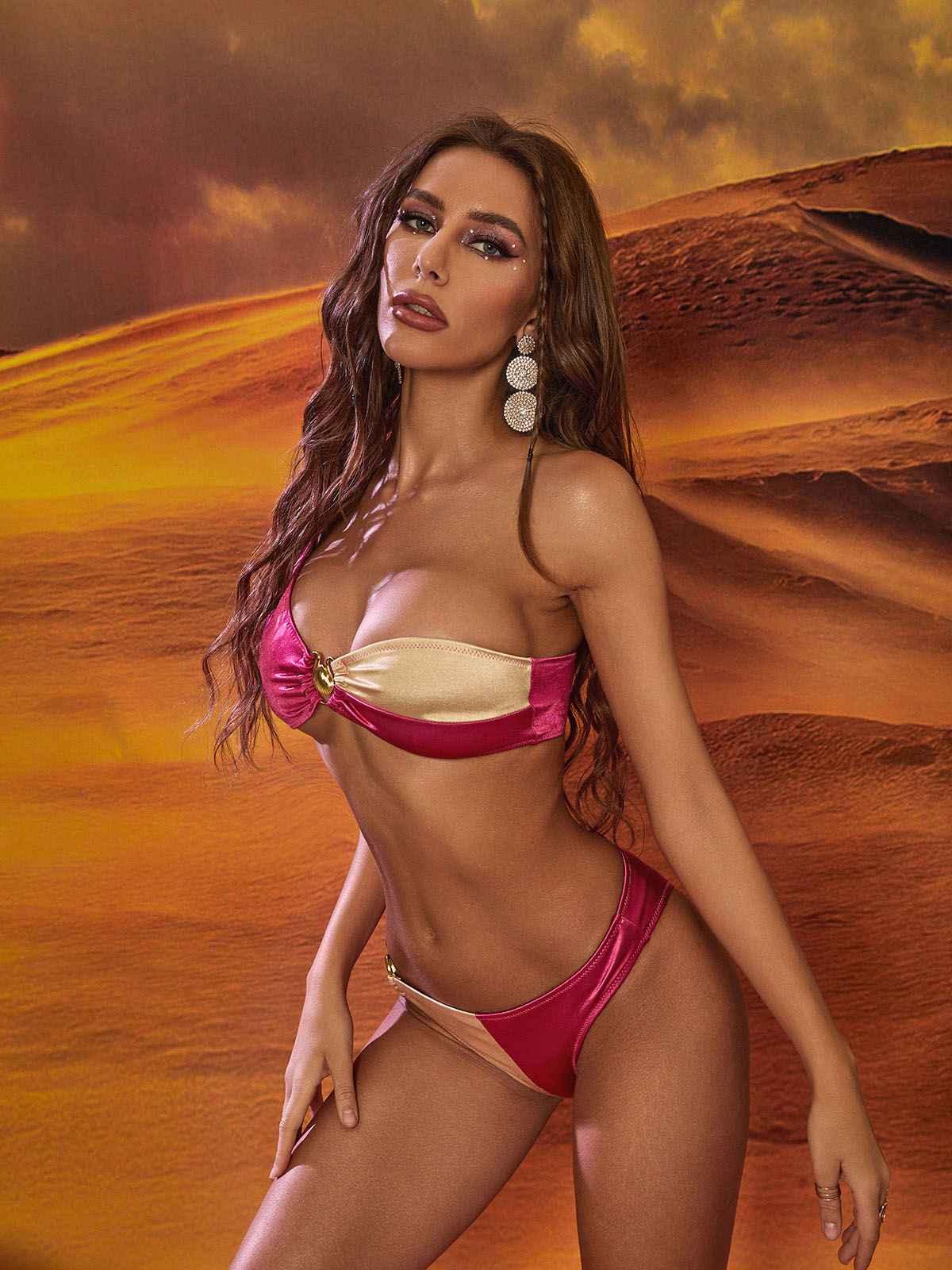 Shining One Shoulder Satin Bikini Two Piece Set | Mix Mix Style-Mix MIx Style