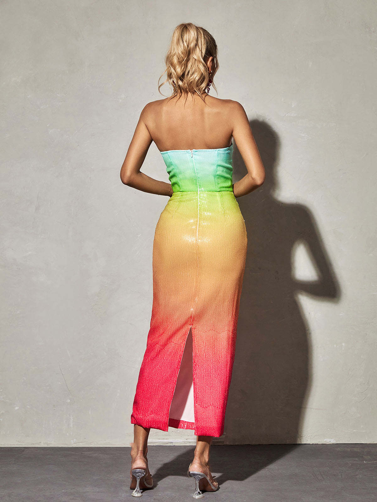 Rainbow Strapless Sequin Ombre Maxi Dress | Mix Mix Style [Hot Seller]-Mix MIx Style